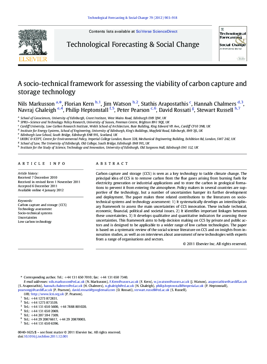 A socio-technical framework for assessing the viability of carbon capture and storage technology