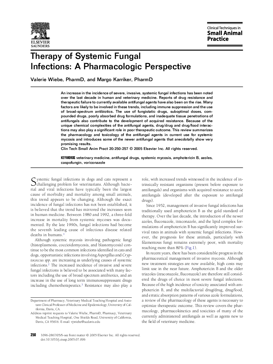 Therapy of Systemic Fungal Infections: A Pharmacologic Perspective