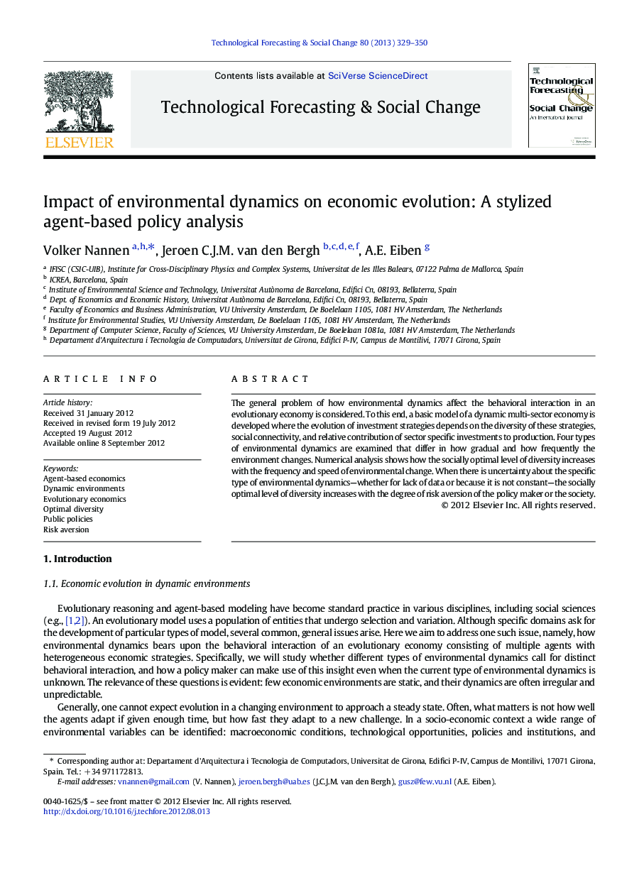 Impact of environmental dynamics on economic evolution: A stylized agent-based policy analysis