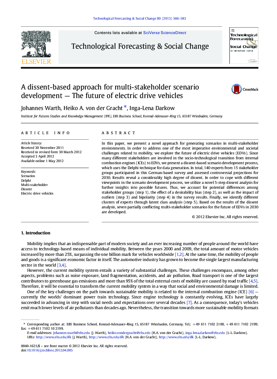 A dissent-based approach for multi-stakeholder scenario development — The future of electric drive vehicles