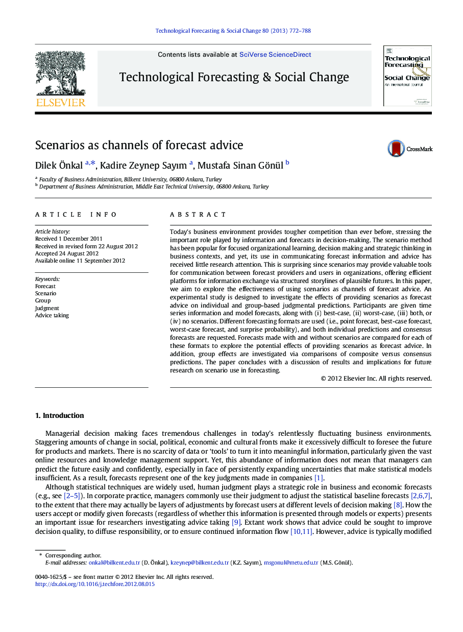 Scenarios as channels of forecast advice