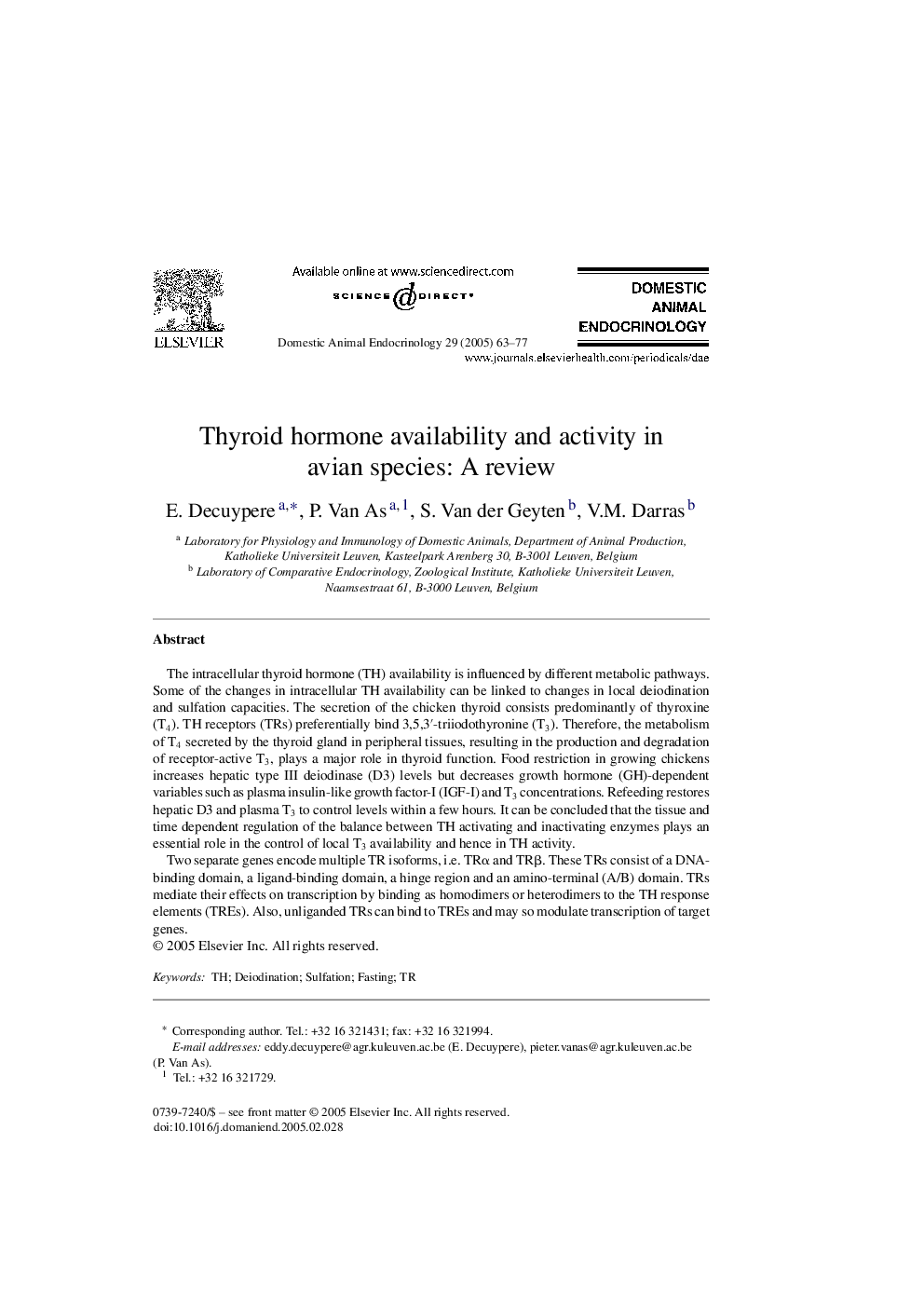 Thyroid hormone availability and activity in avian species: A review