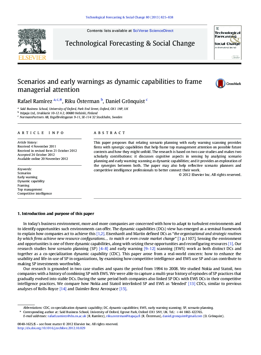 Scenarios and early warnings as dynamic capabilities to frame managerial attention