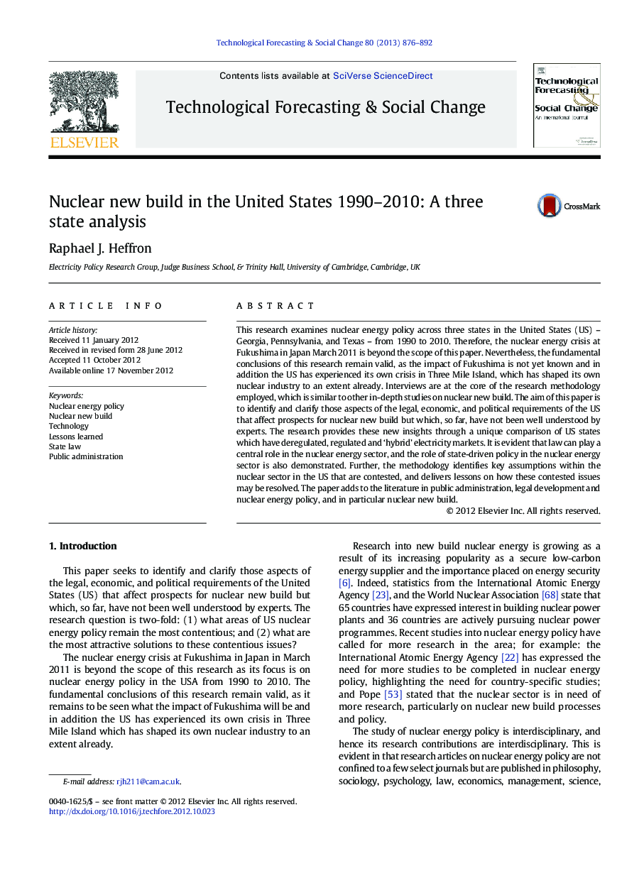 Nuclear new build in the United States 1990–2010: A three state analysis