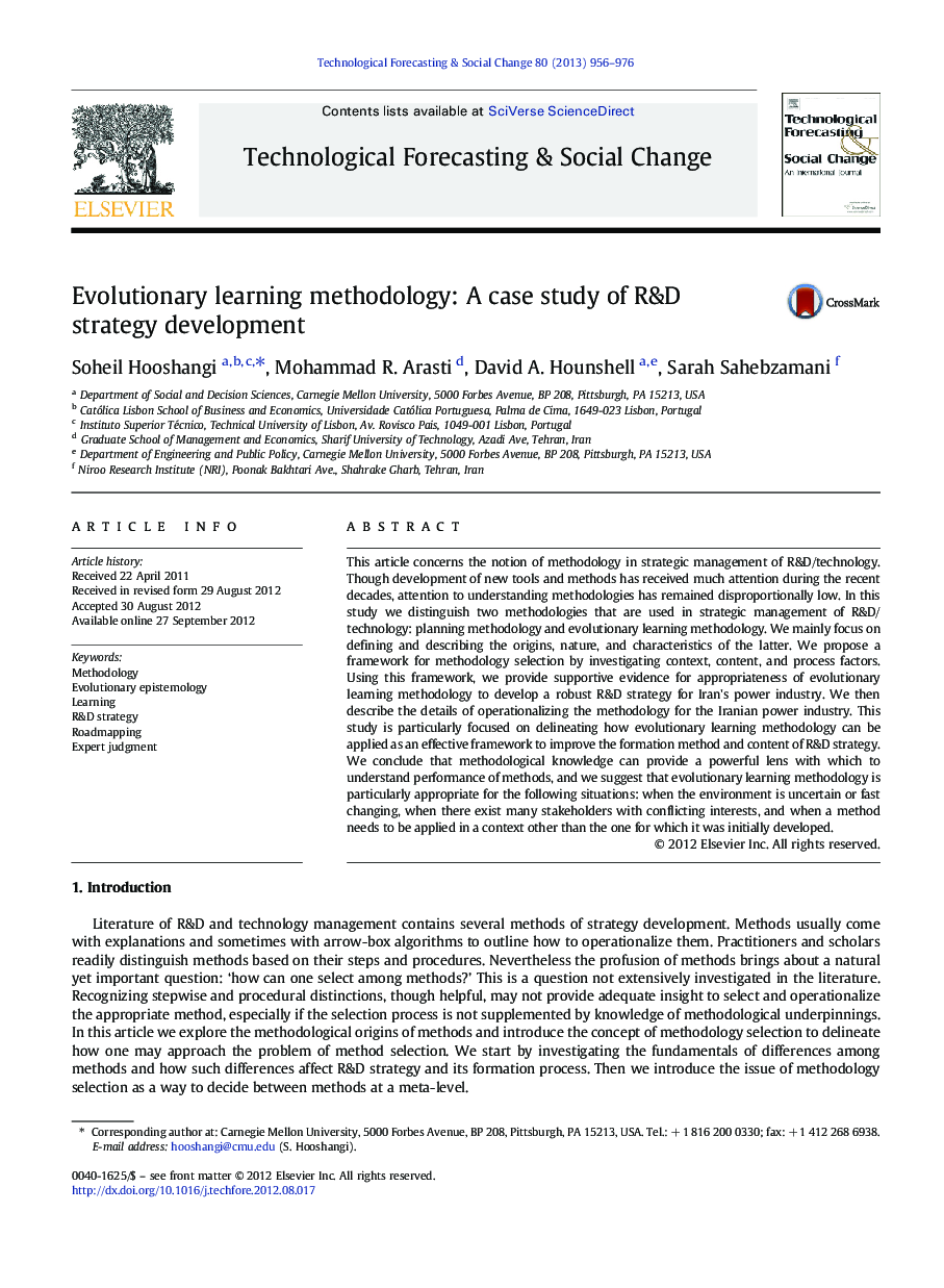 Evolutionary learning methodology: A case study of R&D strategy development