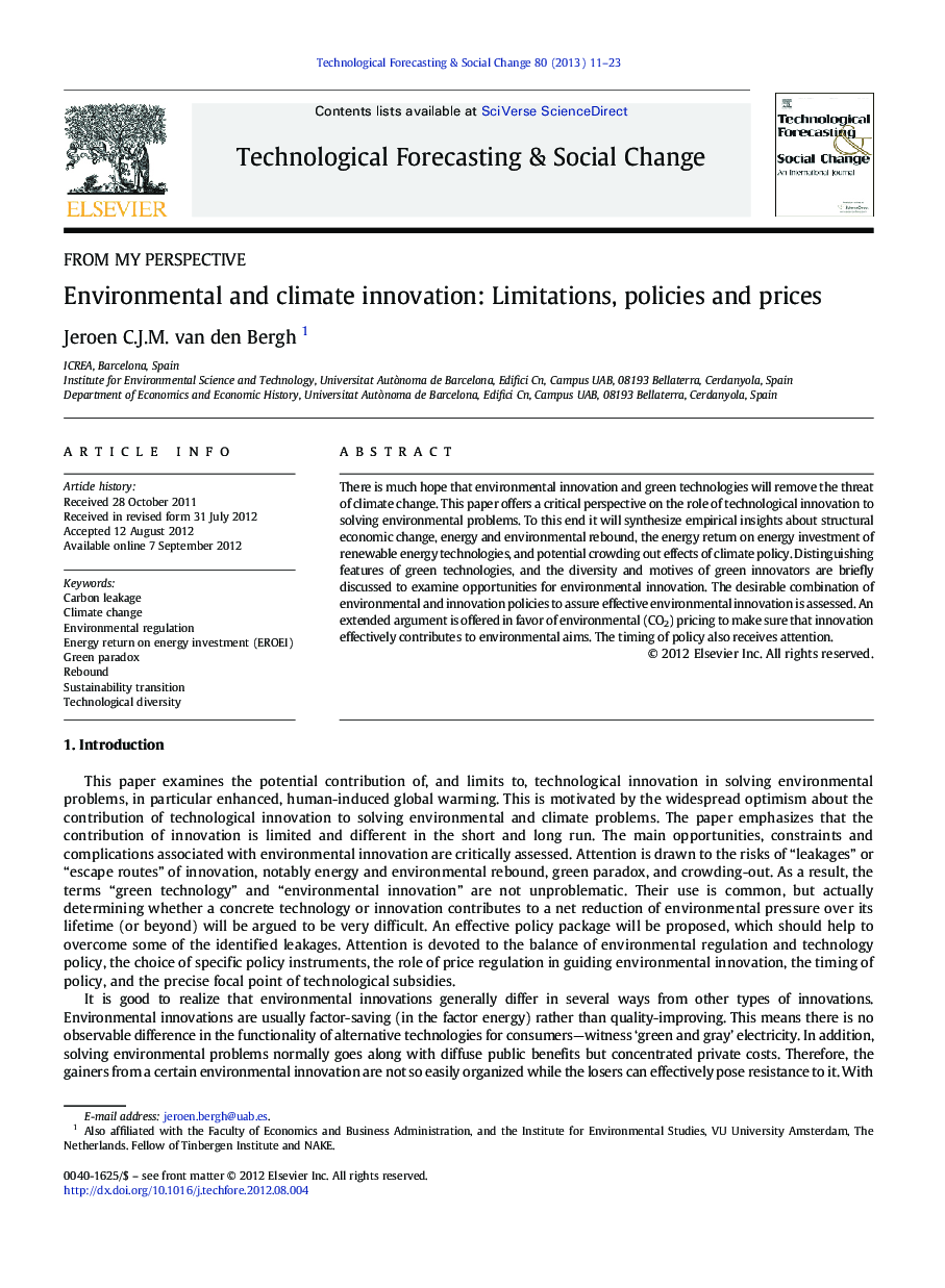 Environmental and climate innovation: Limitations, policies and prices