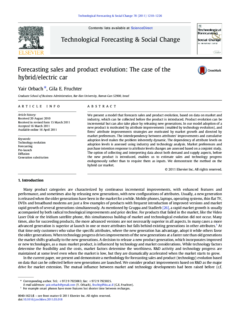 Forecasting sales and product evolution: The case of the hybrid/electric car