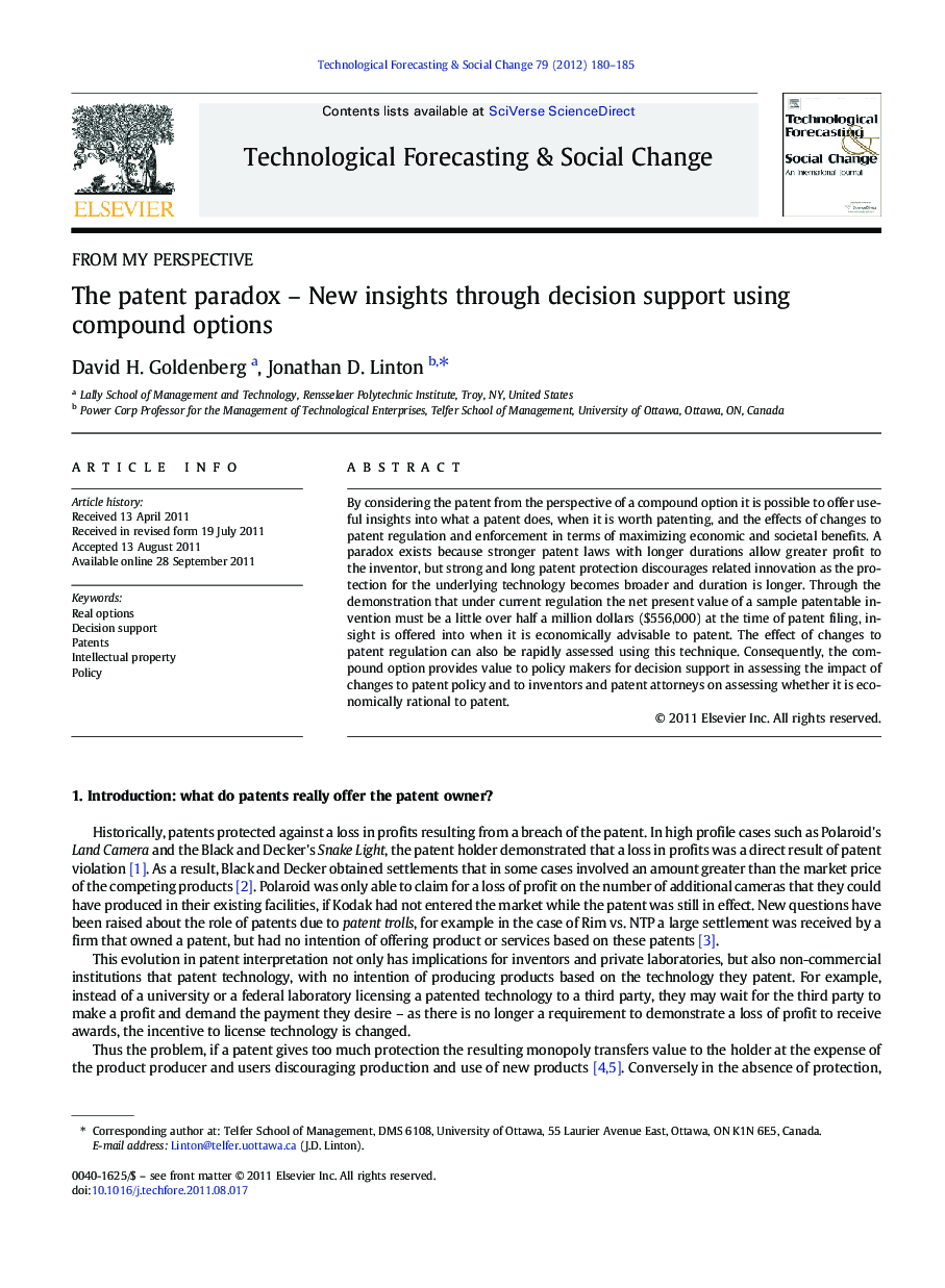 The patent paradox – New insights through decision support using compound options