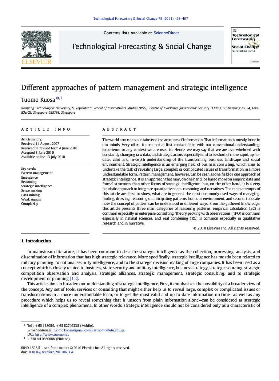 Different approaches of pattern management and strategic intelligence