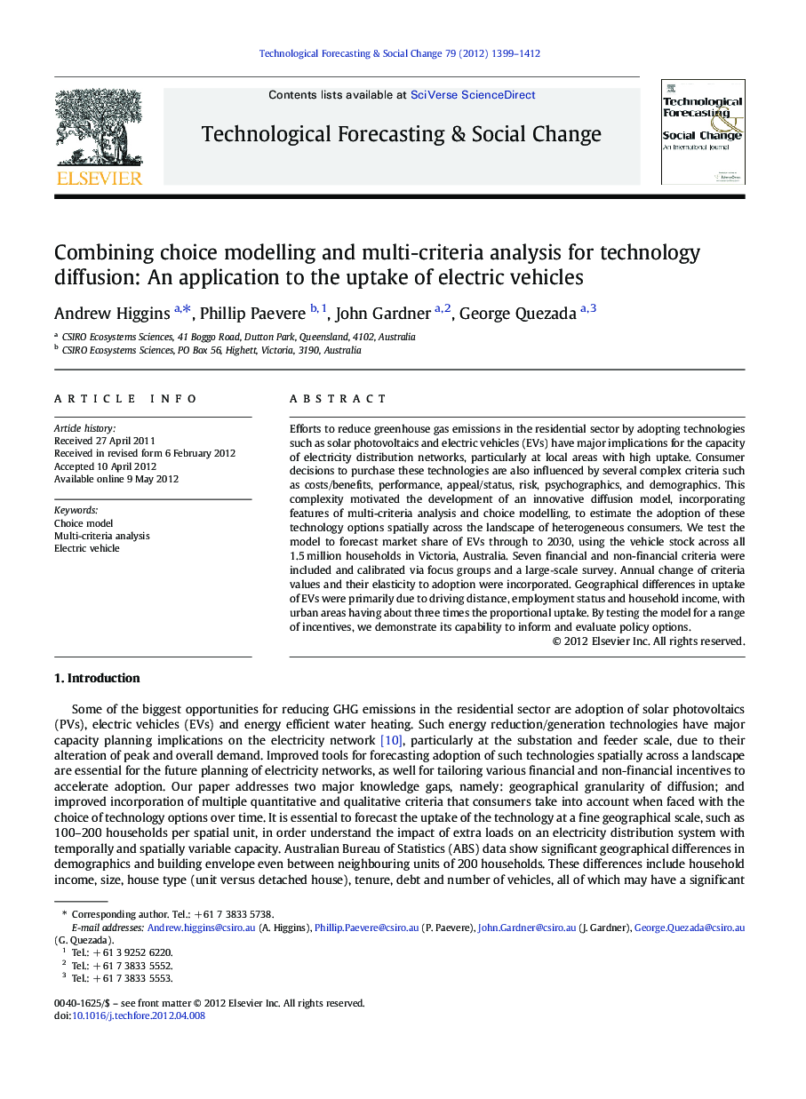 Combining choice modelling and multi-criteria analysis for technology diffusion: An application to the uptake of electric vehicles