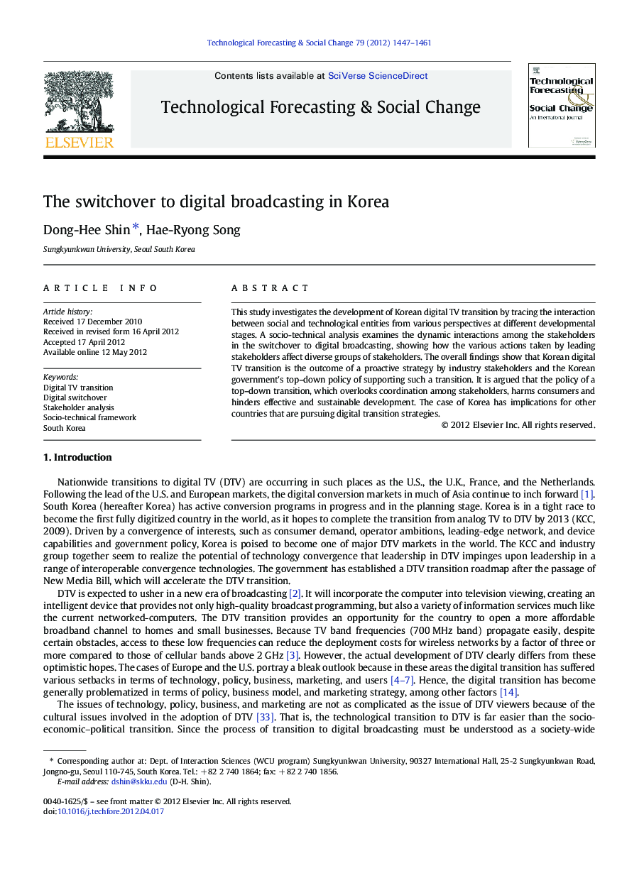 The switchover to digital broadcasting in Korea