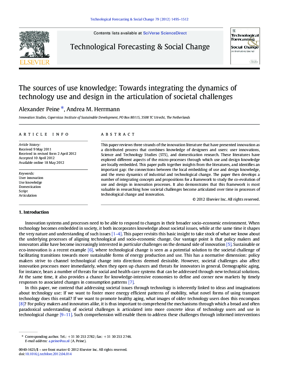 The sources of use knowledge: Towards integrating the dynamics of technology use and design in the articulation of societal challenges