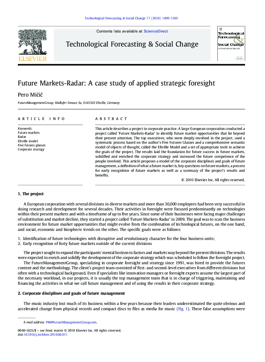 Future Markets-Radar: A case study of applied strategic foresight