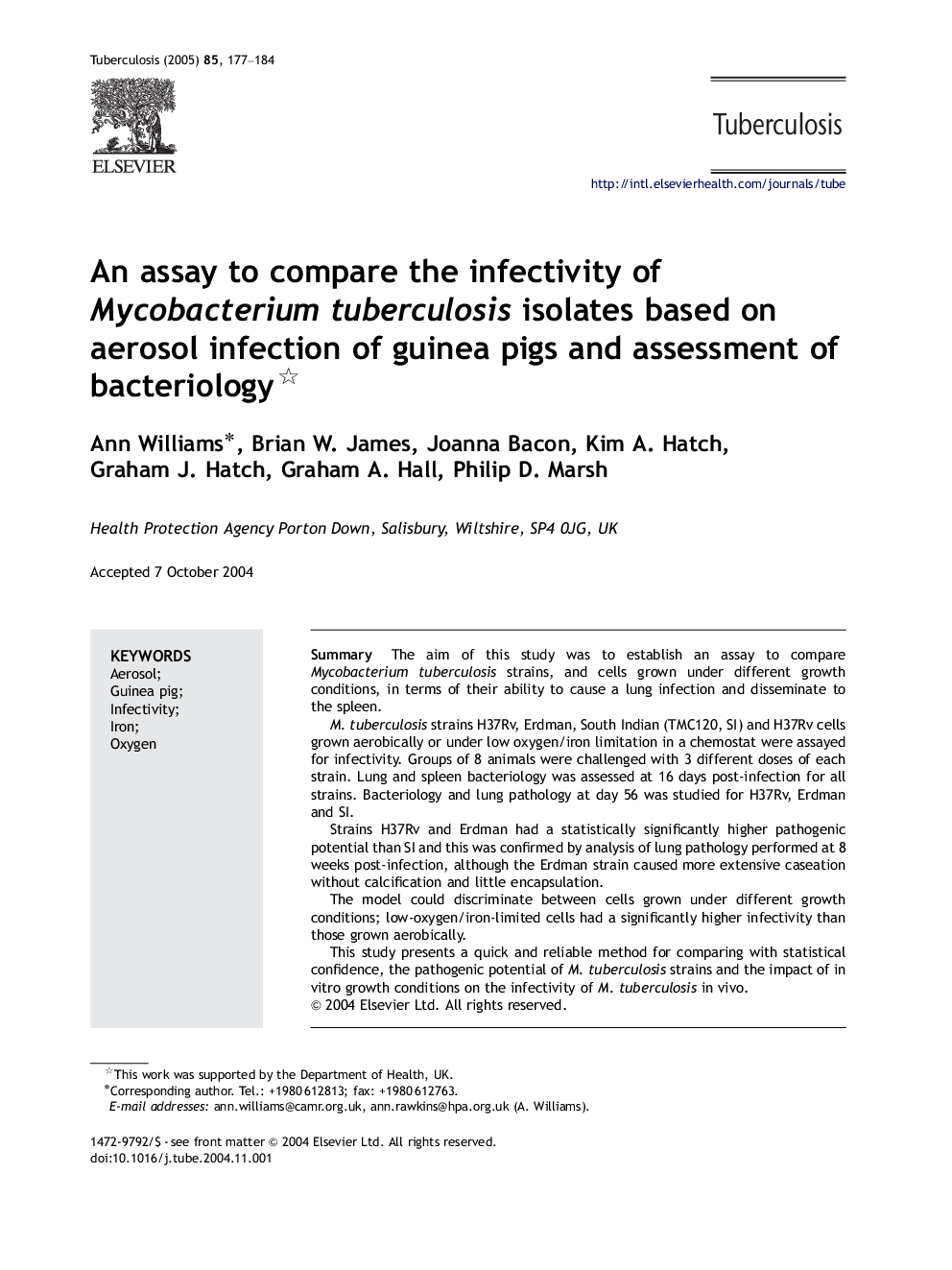 An assay to compare the infectivity of Mycobacterium tuberculosis isolates based on aerosol infection of guinea pigs and assessment of bacteriology