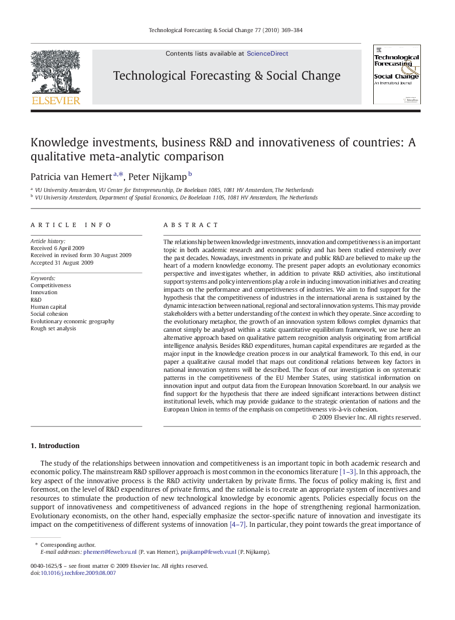 Knowledge investments, business R&D and innovativeness of countries: A qualitative meta-analytic comparison