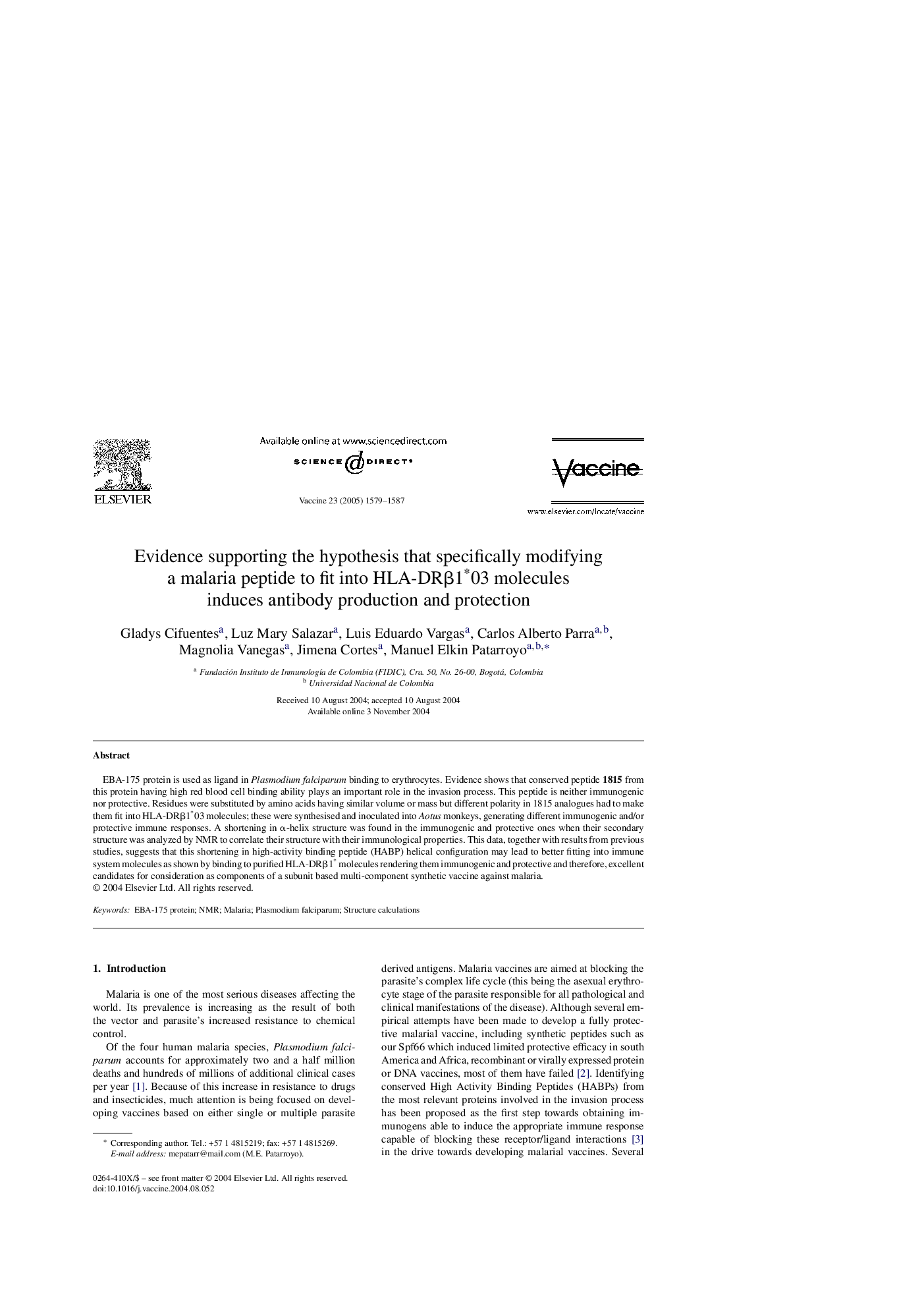 Evidence supporting the hypothesis that specifically modifying a malaria peptide to fit into HLA-DRÎ²1*03 molecules induces antibody production and protection