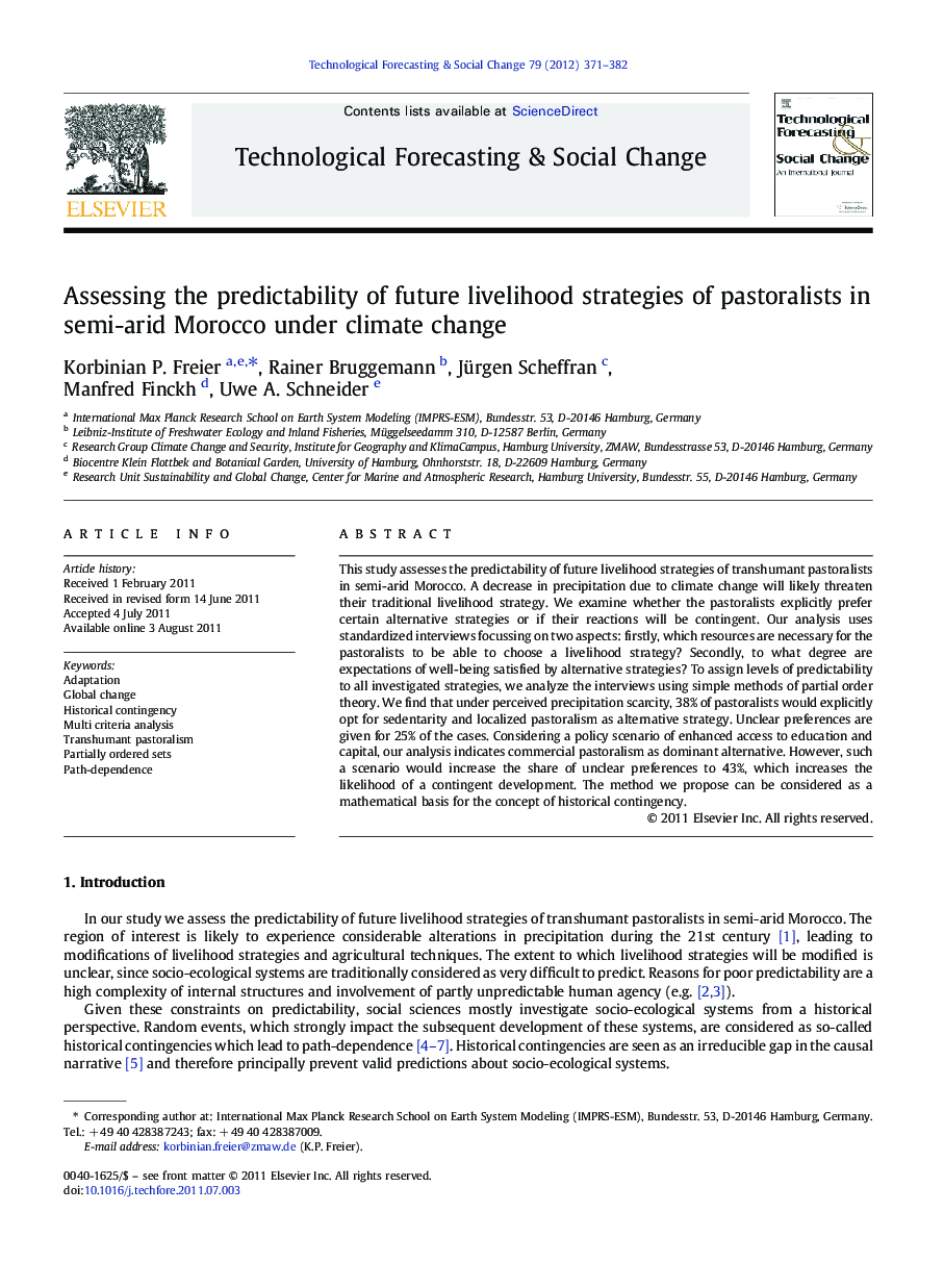 Assessing the predictability of future livelihood strategies of pastoralists in semi-arid Morocco under climate change