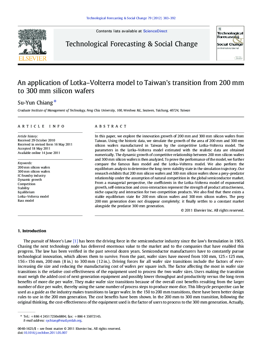 An application of Lotka–Volterra model to Taiwan's transition from 200 mm to 300 mm silicon wafers