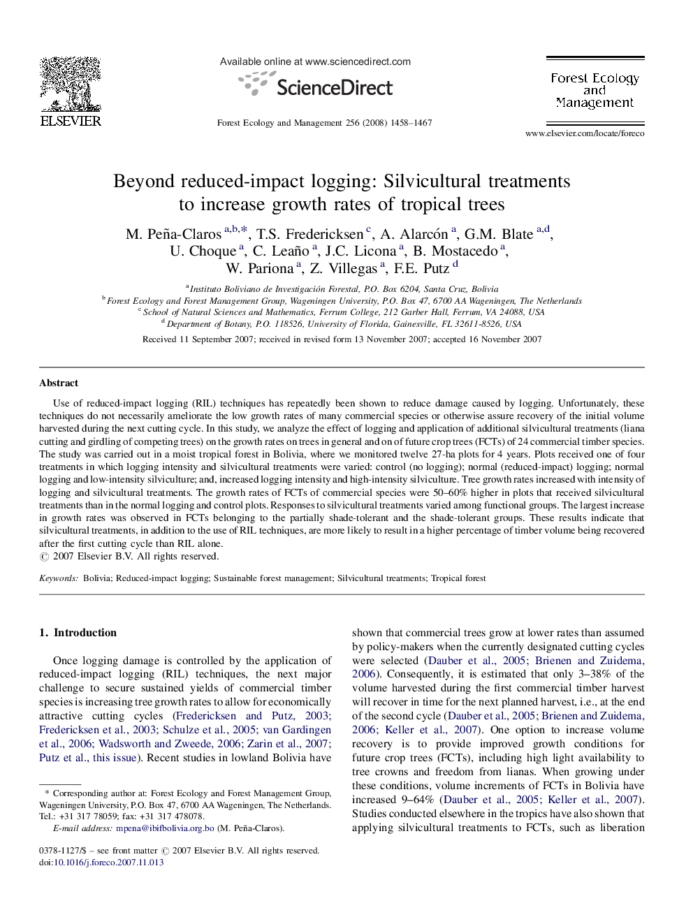 Beyond reduced-impact logging: Silvicultural treatments to increase growth rates of tropical trees