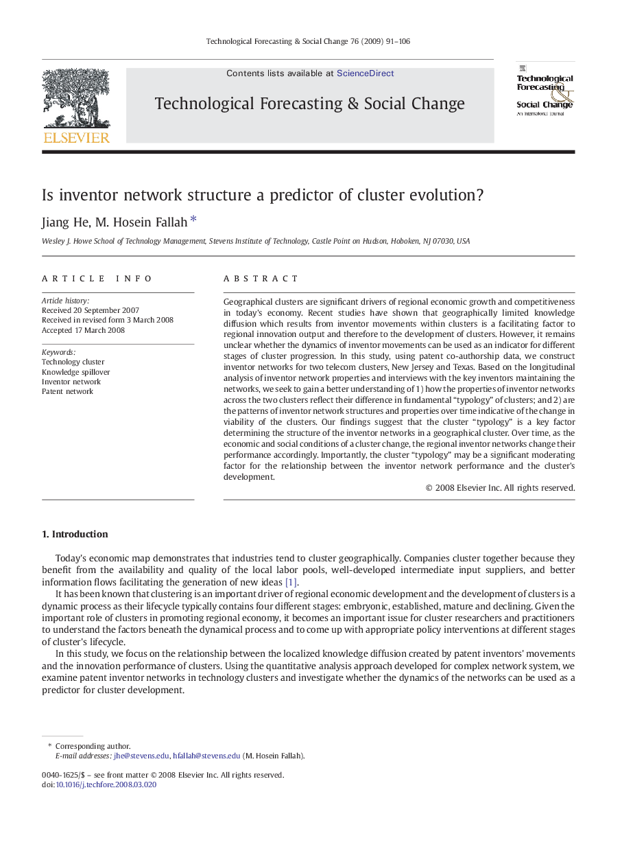 Is inventor network structure a predictor of cluster evolution?