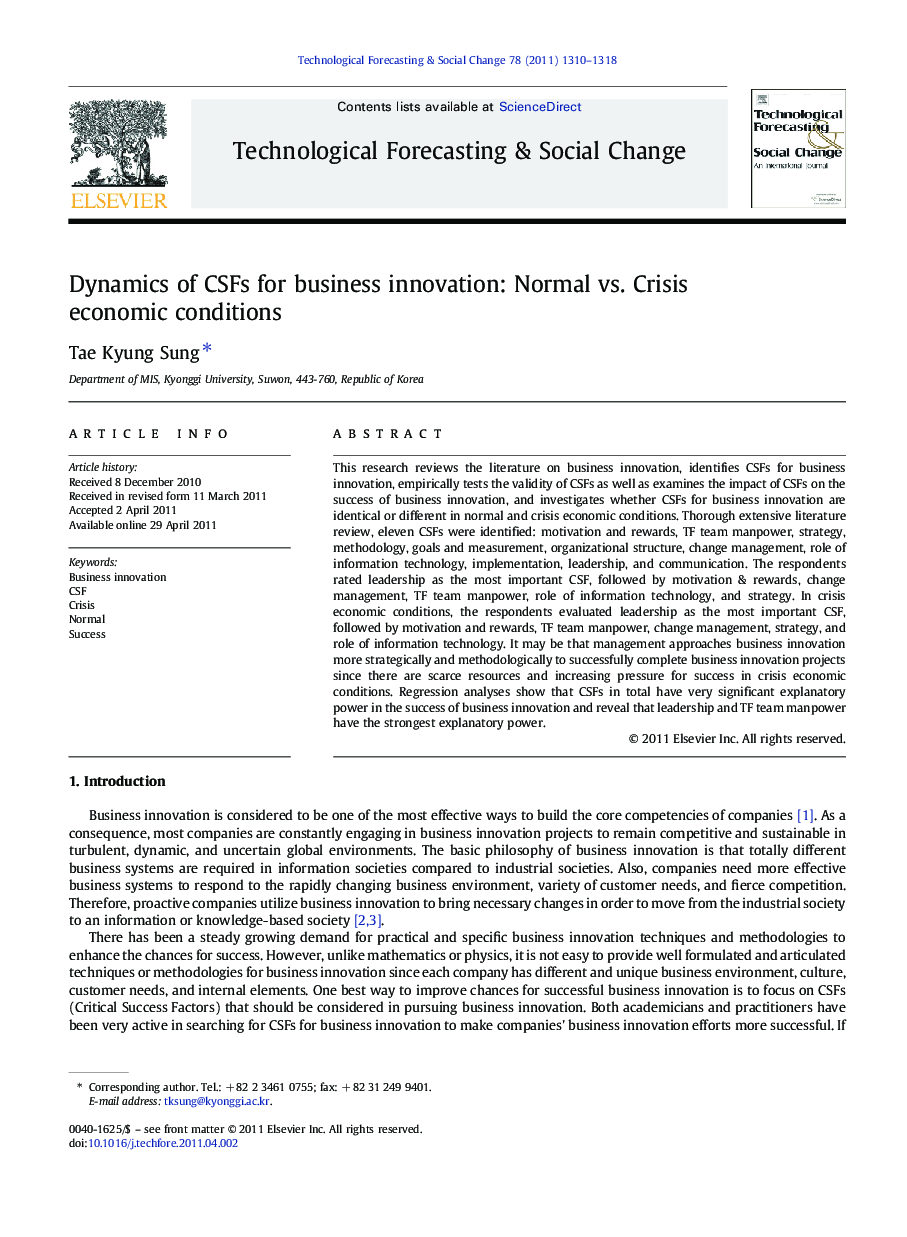 Dynamics of CSFs for business innovation: Normal vs. Crisis economic conditions