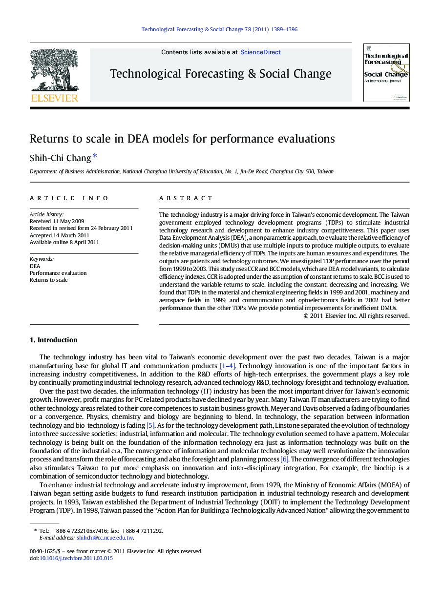 Returns to scale in DEA models for performance evaluations