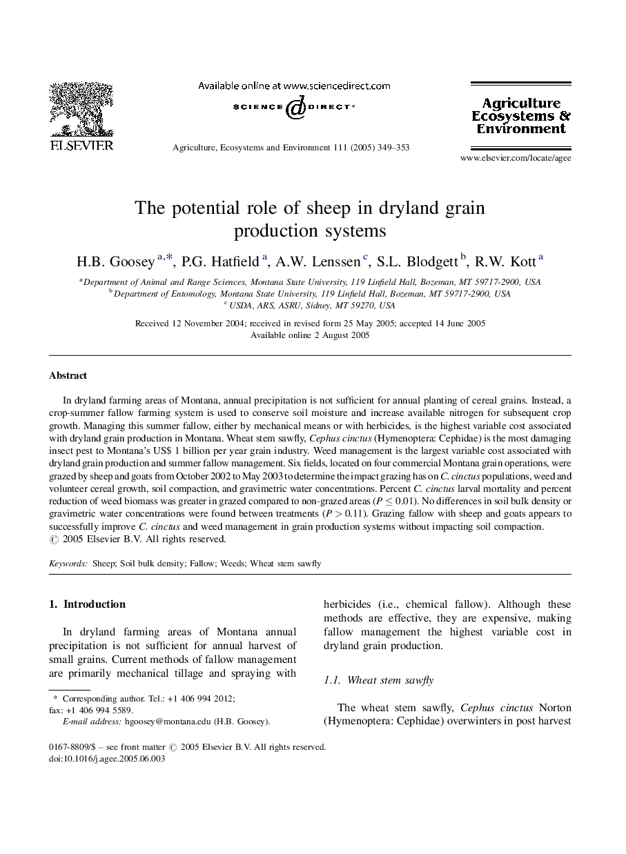 The potential role of sheep in dryland grain production systems