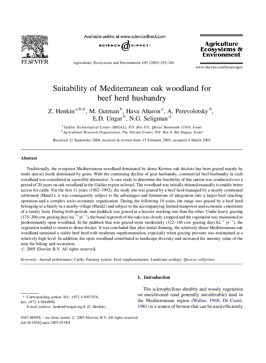 Suitability of Mediterranean oak woodland for beef herd husbandry