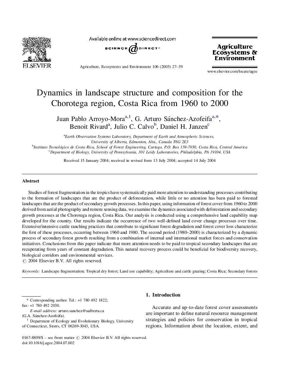 Dynamics in landscape structure and composition for the Chorotega region, Costa Rica from 1960 to 2000