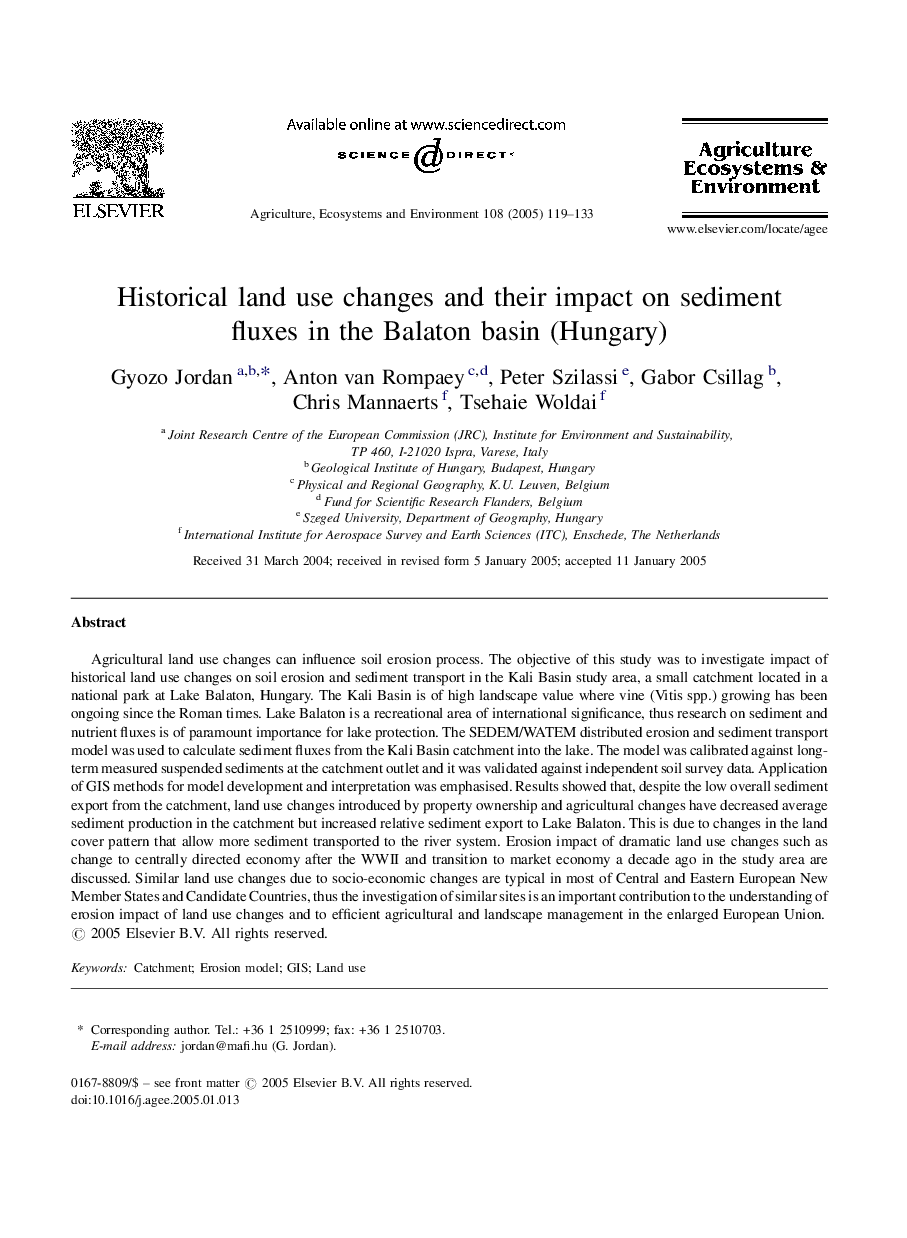 Historical land use changes and their impact on sediment fluxes in the Balaton basin (Hungary)