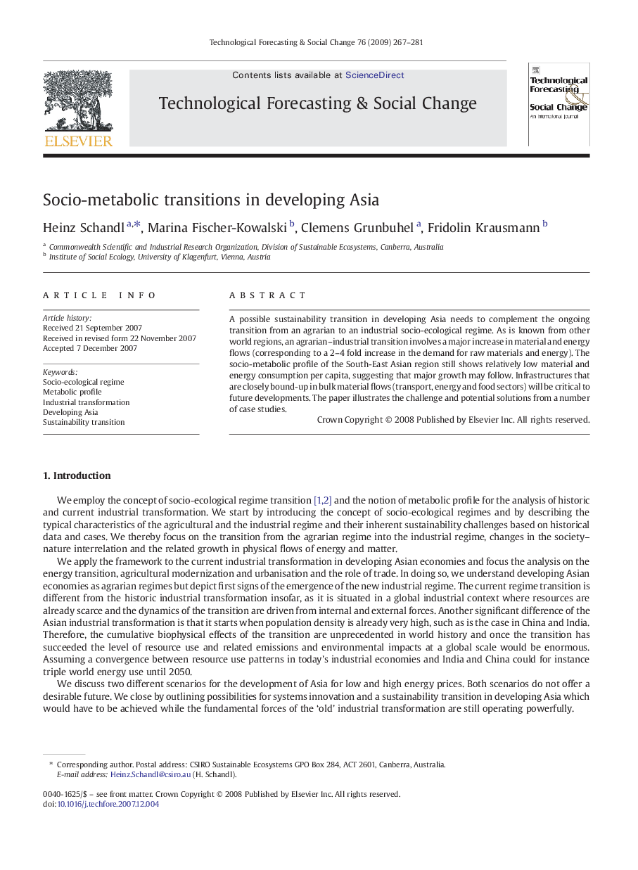 Socio-metabolic transitions in developing Asia