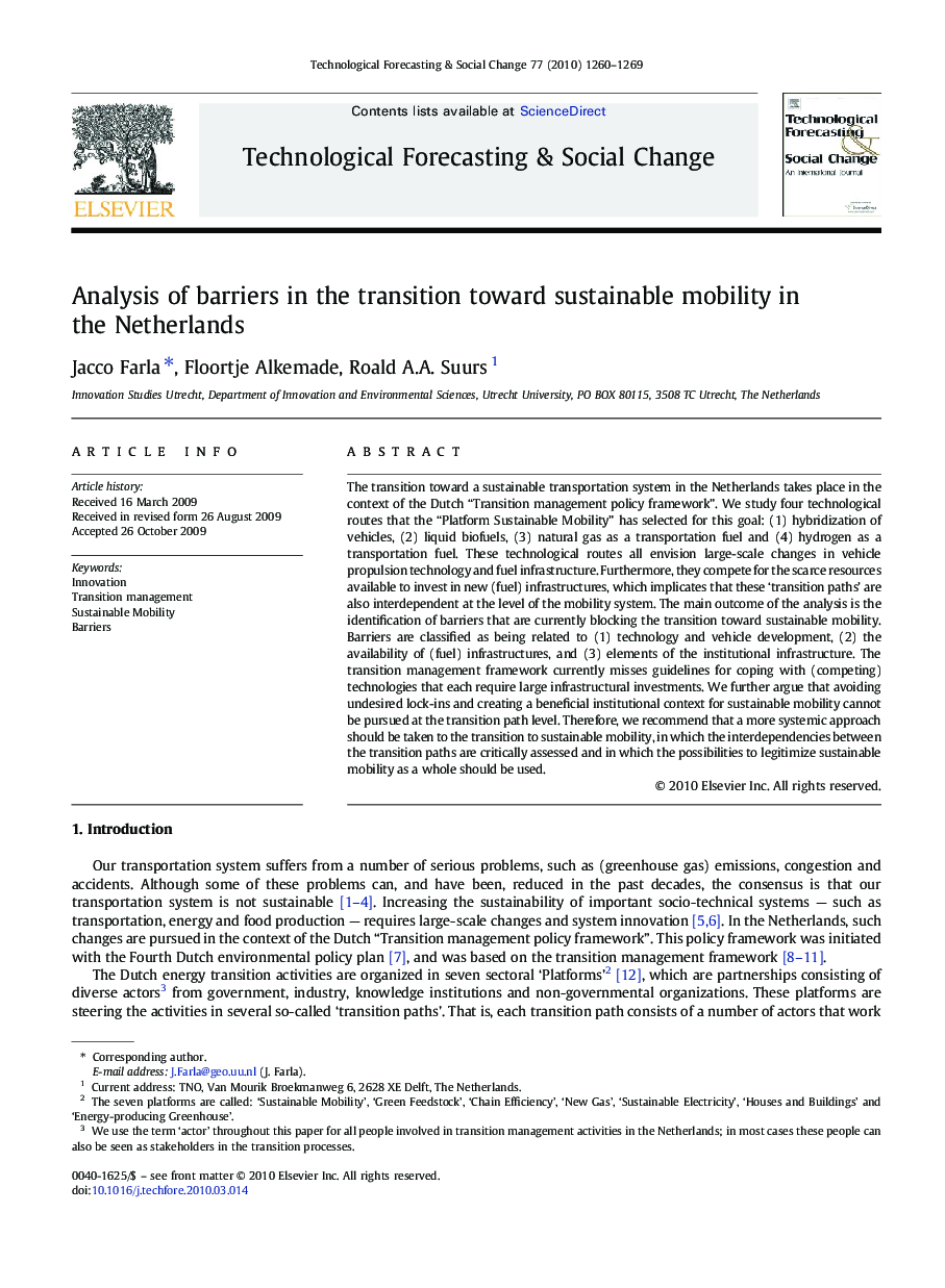 Analysis of barriers in the transition toward sustainable mobility in the Netherlands