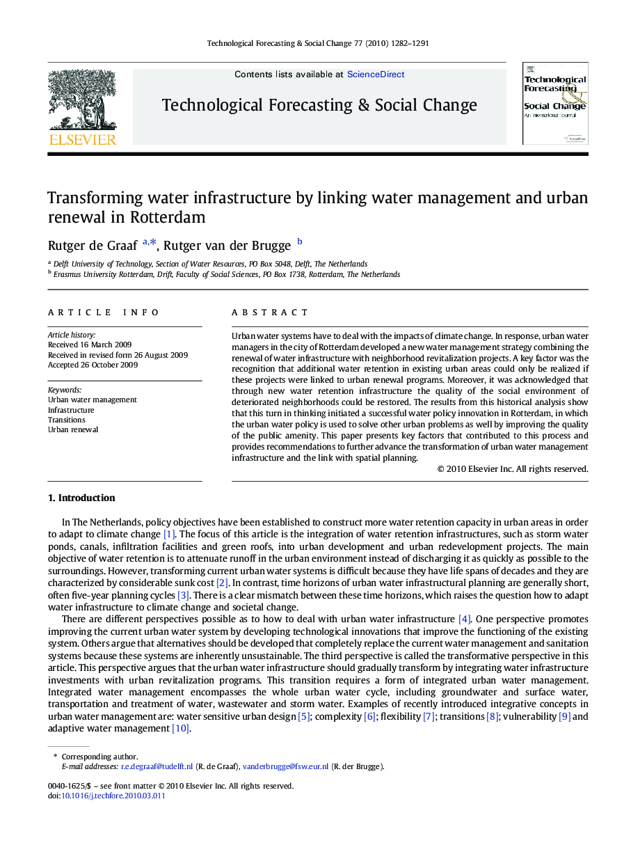 Transforming water infrastructure by linking water management and urban renewal in Rotterdam