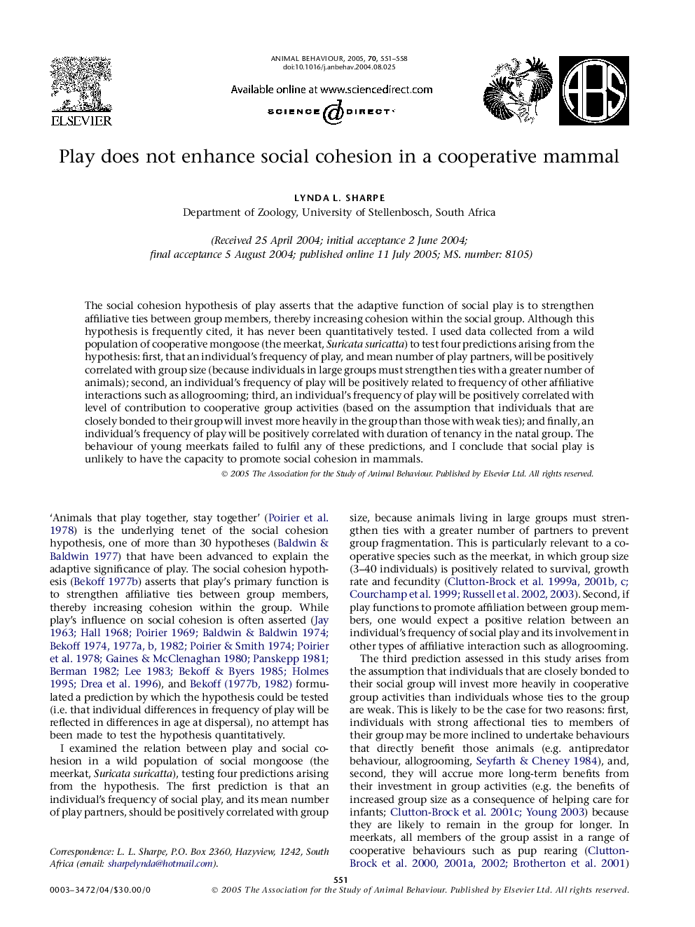 Play does not enhance social cohesion in a cooperative mammal