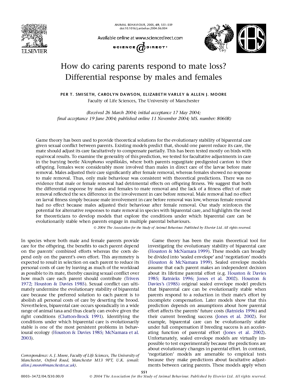 How do caring parents respond to mate loss? Differential response by males and females