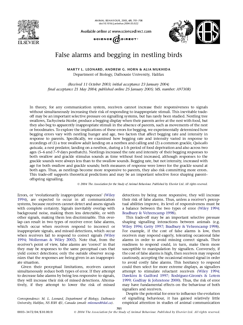 False alarms and begging in nestling birds