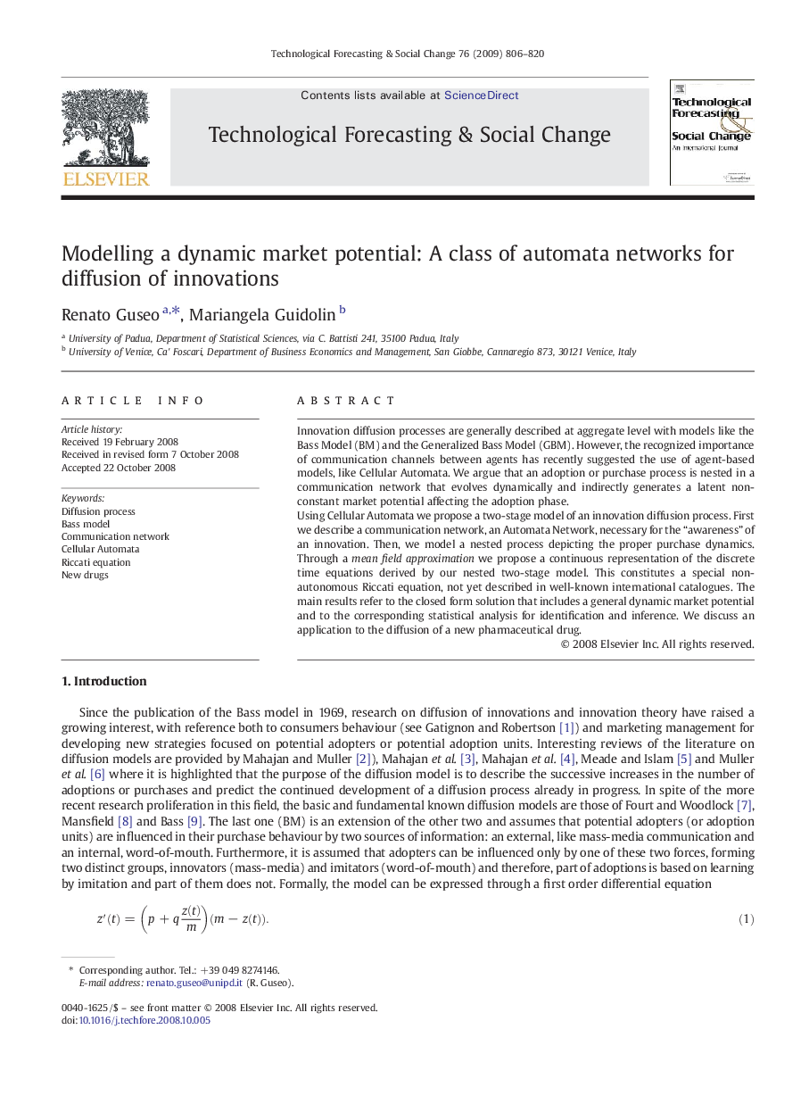 Modelling a dynamic market potential: A class of automata networks for diffusion of innovations