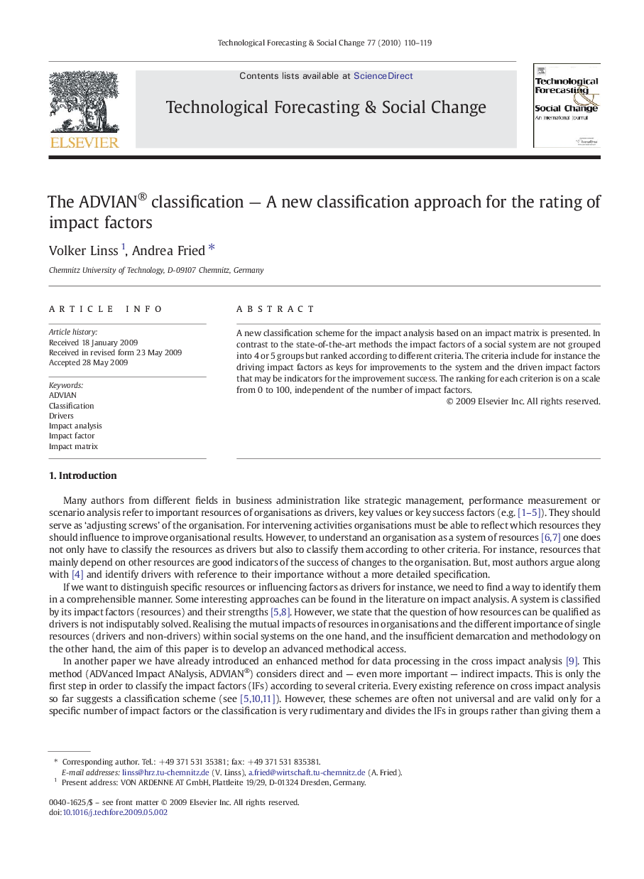 The ADVIAN® classification — A new classification approach for the rating of impact factors