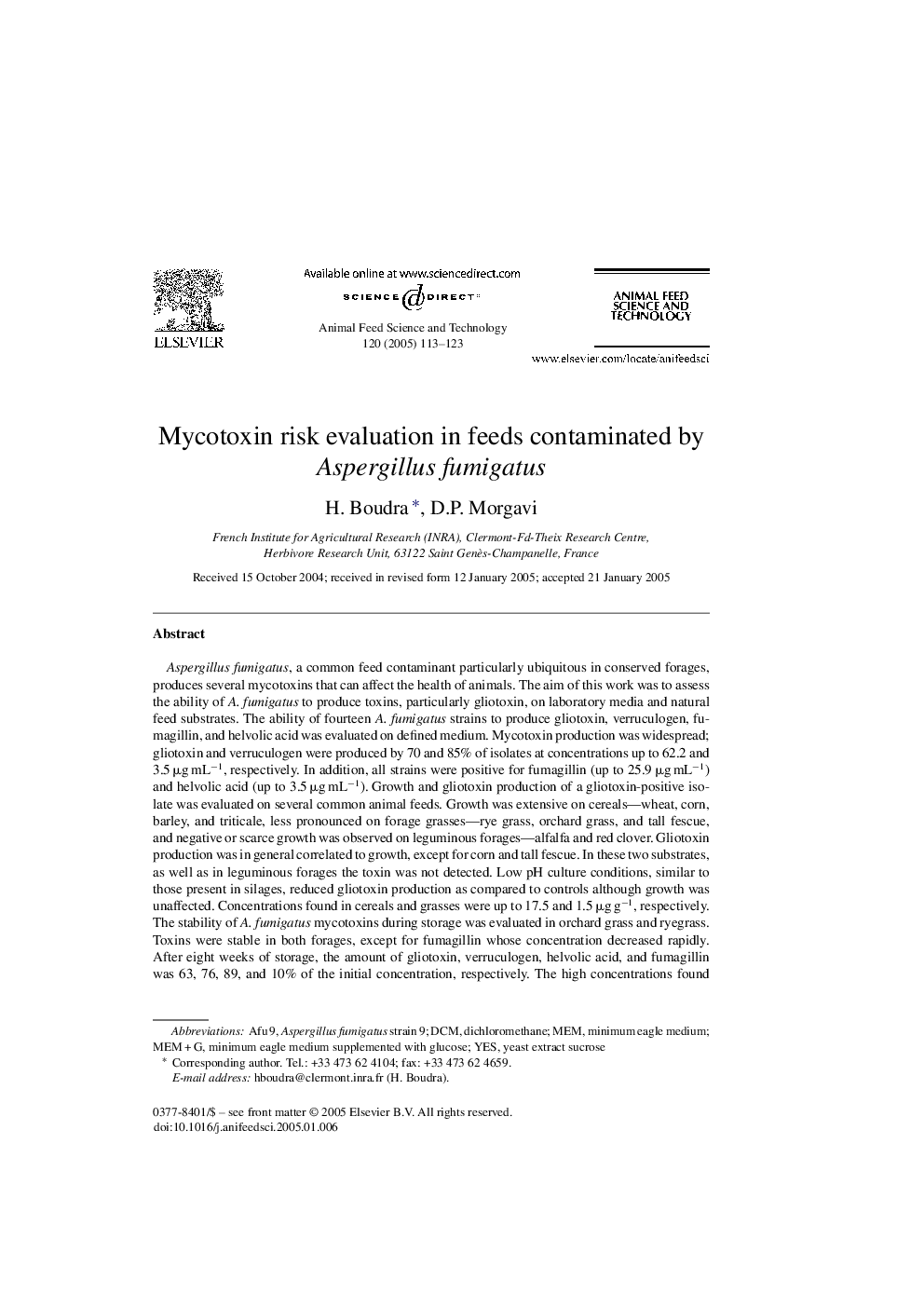 Mycotoxin risk evaluation in feeds contaminated by Aspergillus fumigatus