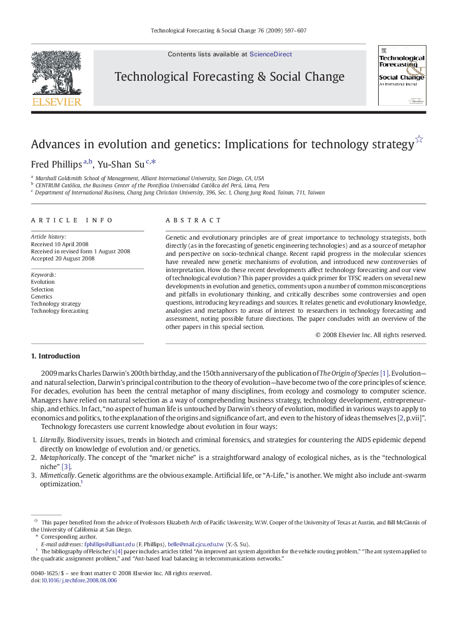 Advances in evolution and genetics: Implications for technology strategy 