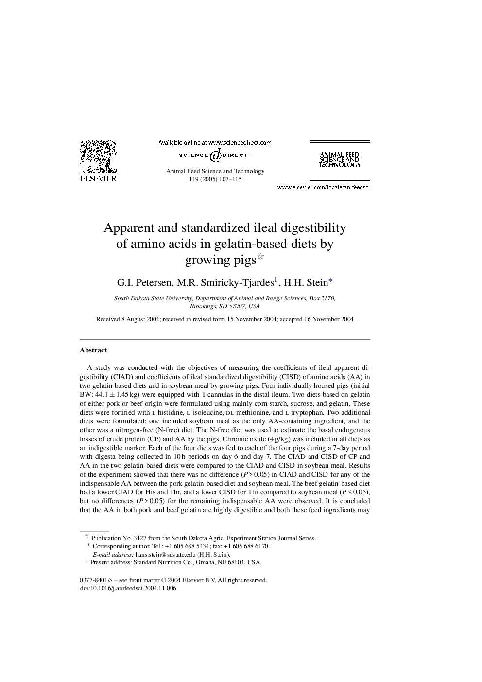 Apparent and standardized ileal digestibility of amino acids in gelatin-based diets by growing pigs