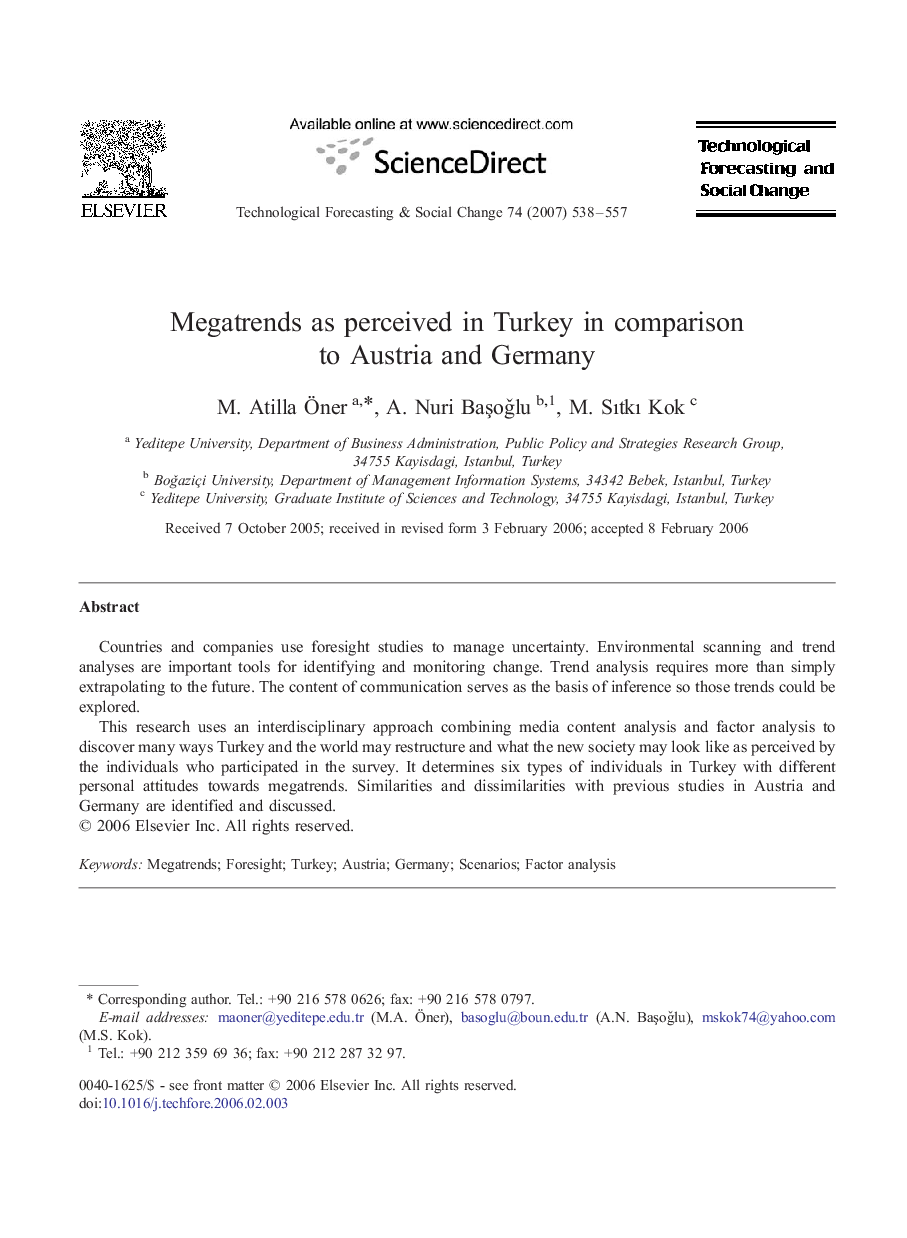 Megatrends as perceived in Turkey in comparison to Austria and Germany