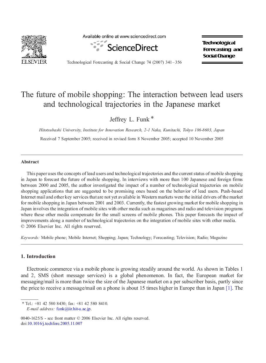 The future of mobile shopping: The interaction between lead users and technological trajectories in the Japanese market