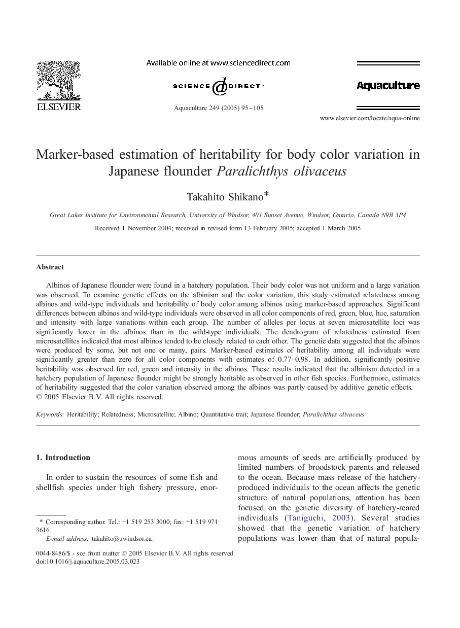 Marker-based estimation of heritability for body color variation in Japanese flounder Paralichthys olivaceus