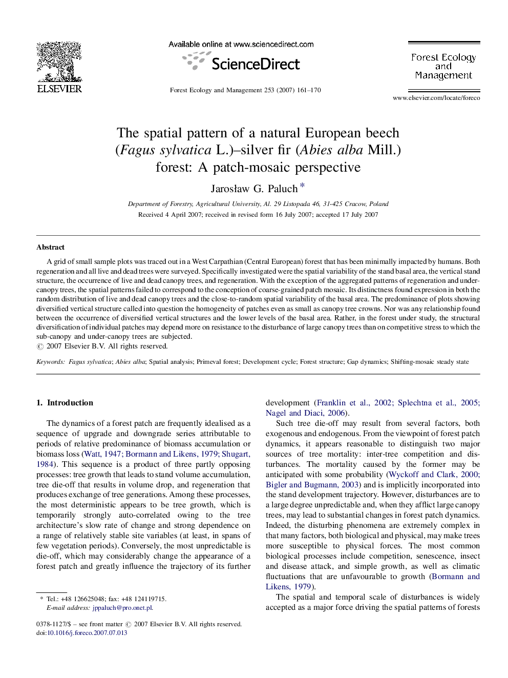 The spatial pattern of a natural European beech (Fagus sylvatica L.)–silver fir (Abies alba Mill.) forest: A patch-mosaic perspective