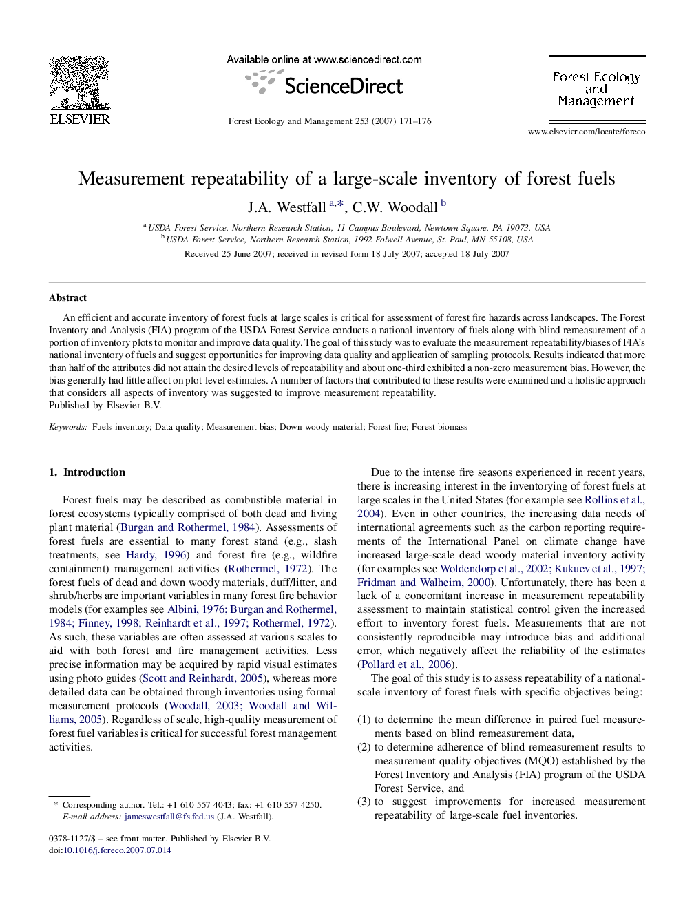 Measurement repeatability of a large-scale inventory of forest fuels