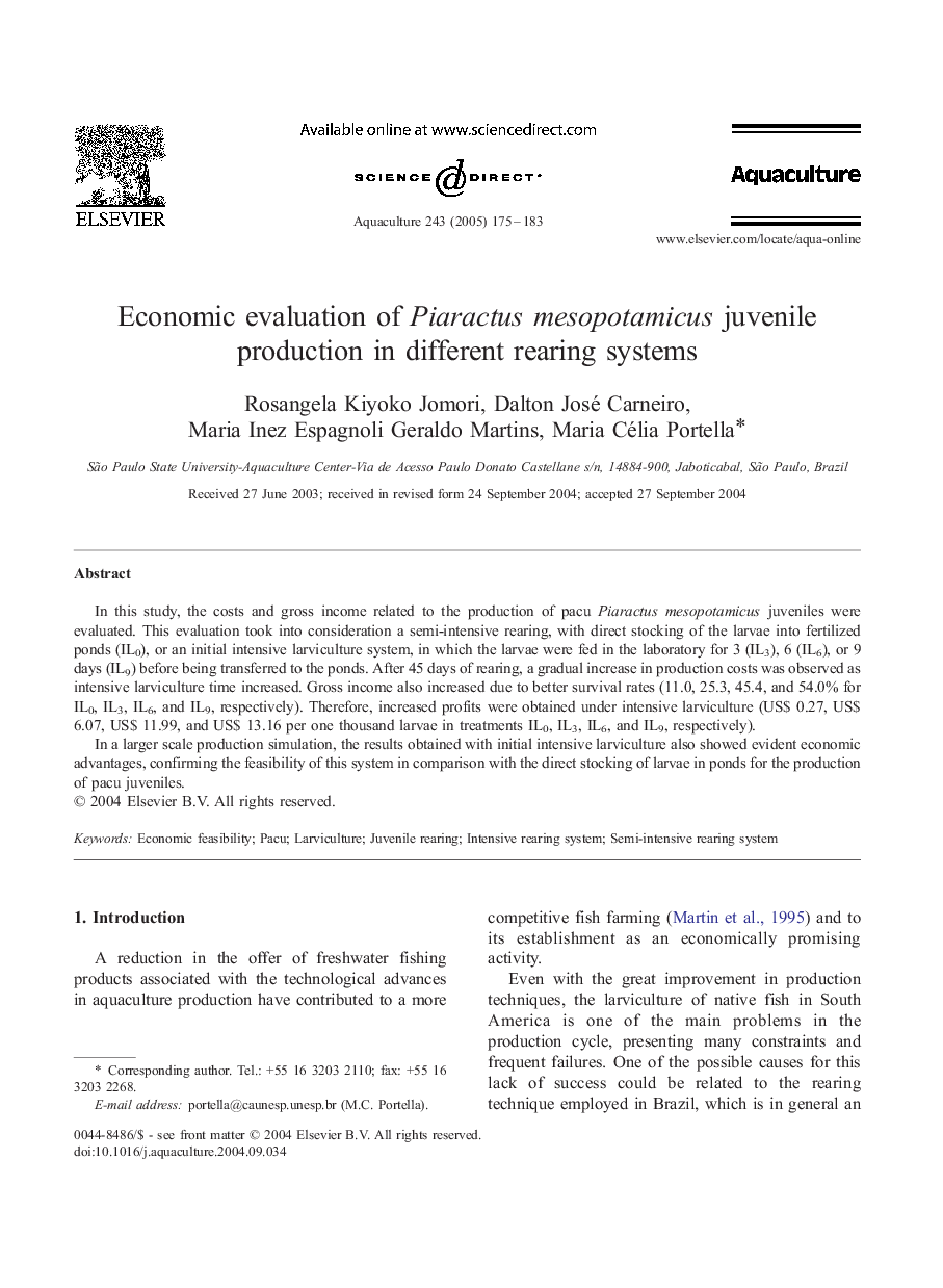 Economic evaluation of Piaractus mesopotamicus juvenile production in different rearing systems