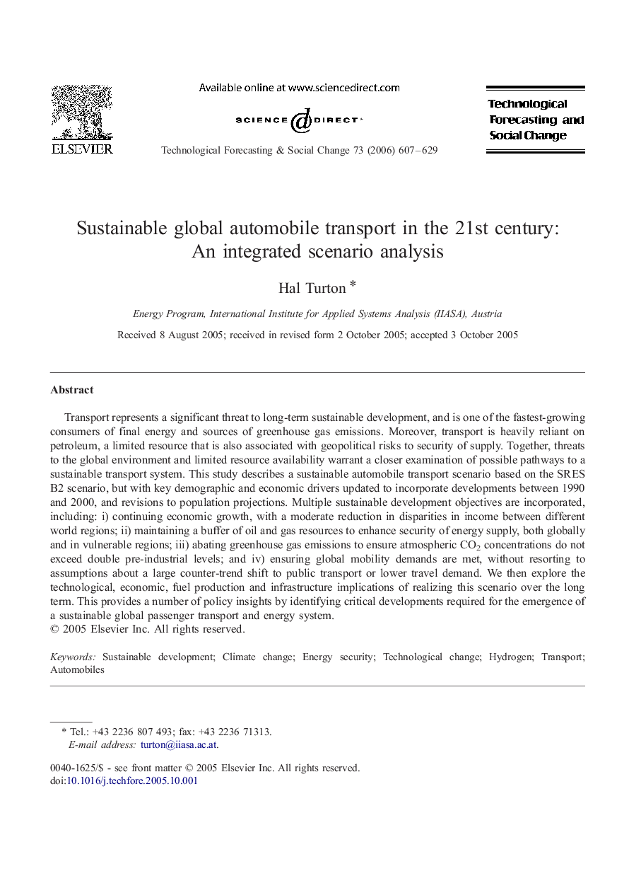 Sustainable global automobile transport in the 21st century: An integrated scenario analysis