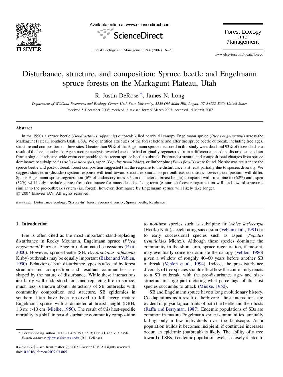 عکس صفحه اول مقاله: Disturbance, structure, and composition: Spruce beetle and Engelmann spruce forests on the Markagunt Plateau, Utah Disturbance, structure, and composition: Spruce beetle and Engelmann spruce forests on the Markagunt Plateau, Utah