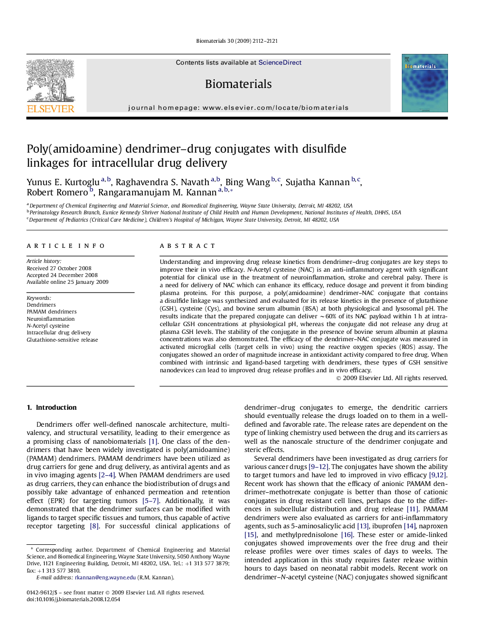 Poly(amidoamine) dendrimer–drug conjugates with disulfide linkages for intracellular drug delivery